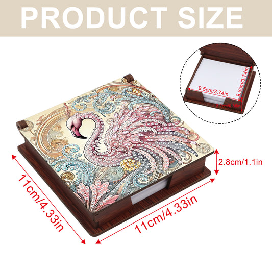Wooden DIY Flamingo Diamond Painting Kit Note Box with 160 Papers for Office