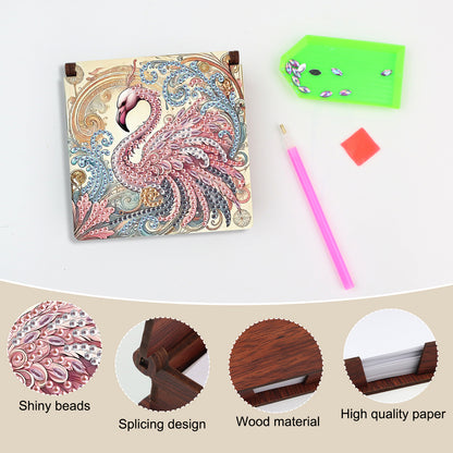 Wooden DIY Flamingo Diamond Painting Kit Note Box with 160 Papers for Office