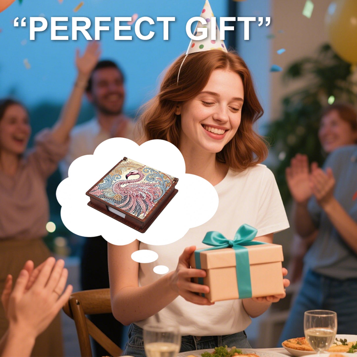 Wooden DIY Flamingo Diamond Painting Kit Note Box with 160 Papers for Office