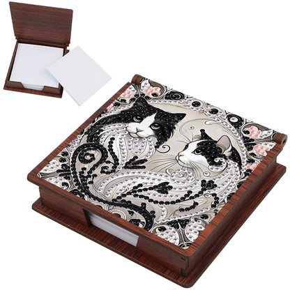 Wooden DIY Black White Cat Diamond Painting Kit Note Box with 160 Papers Gifts