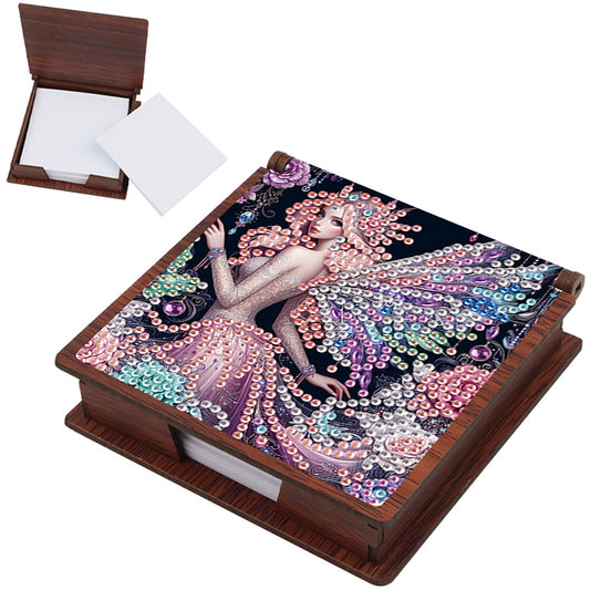 Wooden DIY Fairy Beauty Diamond Painting Kit Note Box with 160 Papers for Office