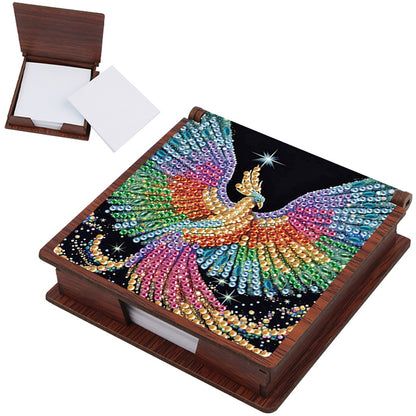 Wooden DIY Phoenix Diamond Painting Kit Note Box with 160 Papers for Office