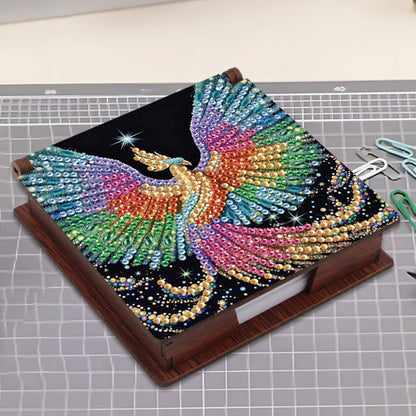 Wooden DIY Phoenix Diamond Painting Kit Note Box with 160 Papers for Office