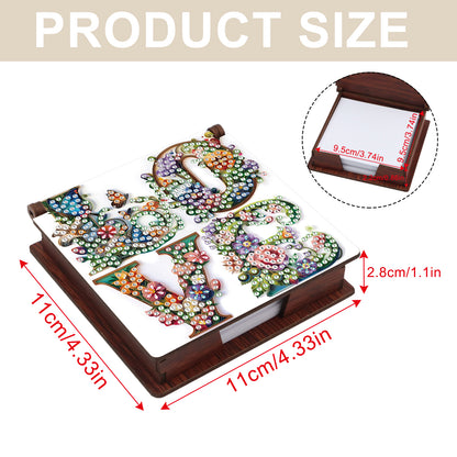 Wooden DIY LOVE Flower Diamond Painting Kit Note Box with 160 Papers for Office