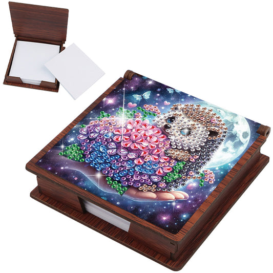 Wooden DIY Hedgehog Hydrangea Bouquet Diamond Painting Kit Note Box for Office