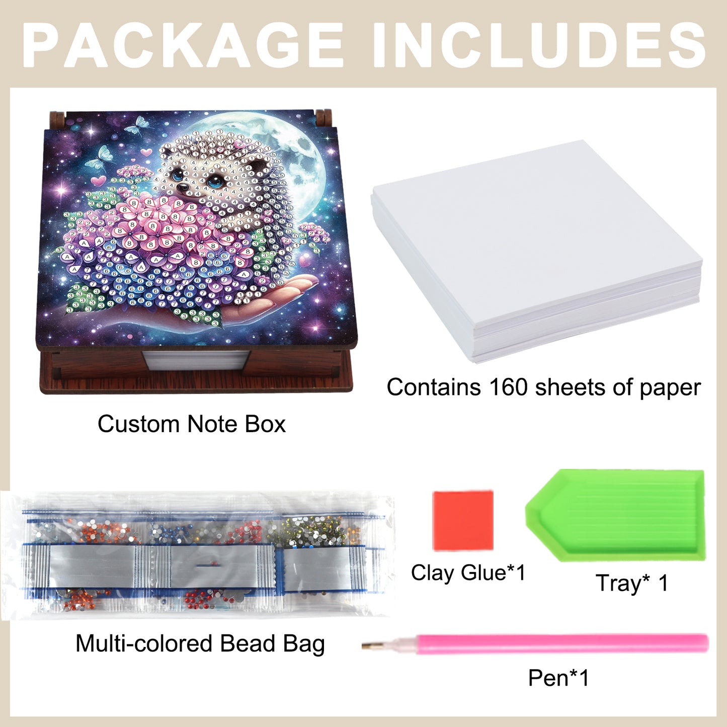 Wooden DIY Hedgehog Hydrangea Bouquet Diamond Painting Kit Note Box for Office