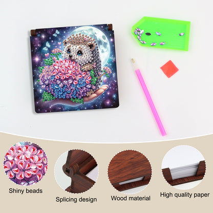 Wooden DIY Hedgehog Hydrangea Bouquet Diamond Painting Kit Note Box for Office