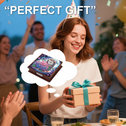 Wooden DIY Hedgehog Hydrangea Bouquet Diamond Painting Kit Note Box for Office