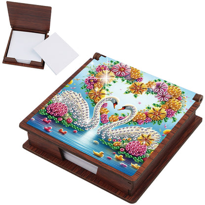 Wooden DIY Flower Swan Diamond Painting Kit Note Box with 160 Papers for Office