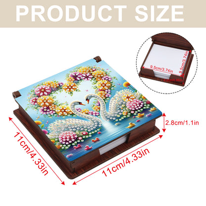 Wooden DIY Flower Swan Diamond Painting Kit Note Box with 160 Papers for Office