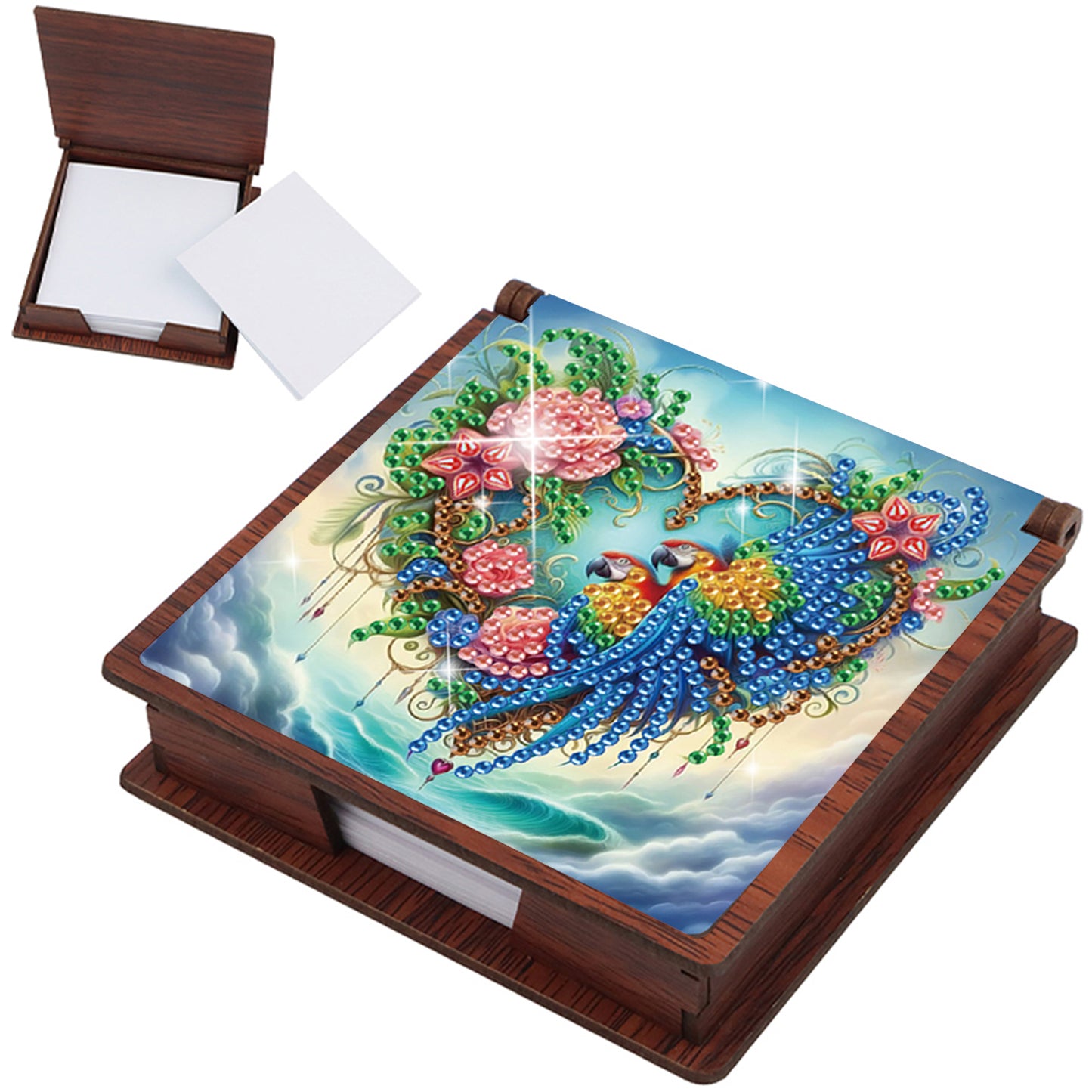 Wooden DIY Flower Parrot Diamond Painting Kit Note Box with 160 Papers Gifts