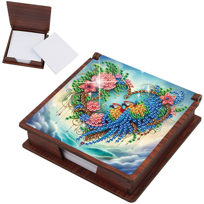 Wooden DIY Flower Parrot Diamond Painting Kit Note Box with 160 Papers Gifts