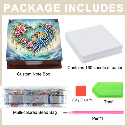 Wooden DIY Flower Parrot Diamond Painting Kit Note Box with 160 Papers Gifts