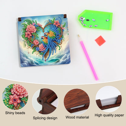 Wooden DIY Flower Parrot Diamond Painting Kit Note Box with 160 Papers Gifts