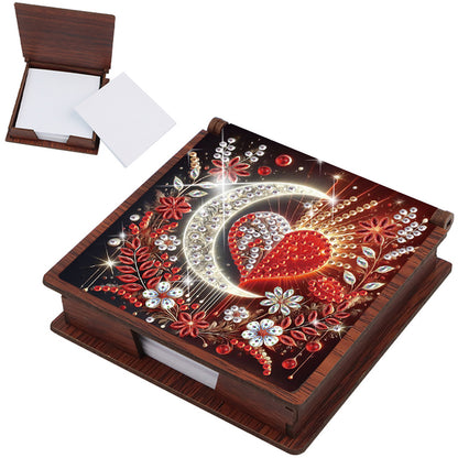 Wooden DIY Moon Heart Diamond Painting Kit Note Box with 160 Papers for Office
