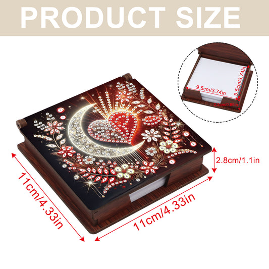Wooden DIY Moon Heart Diamond Painting Kit Note Box with 160 Papers for Office
