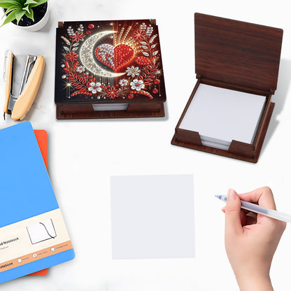 Wooden DIY Moon Heart Diamond Painting Kit Note Box with 160 Papers for Office