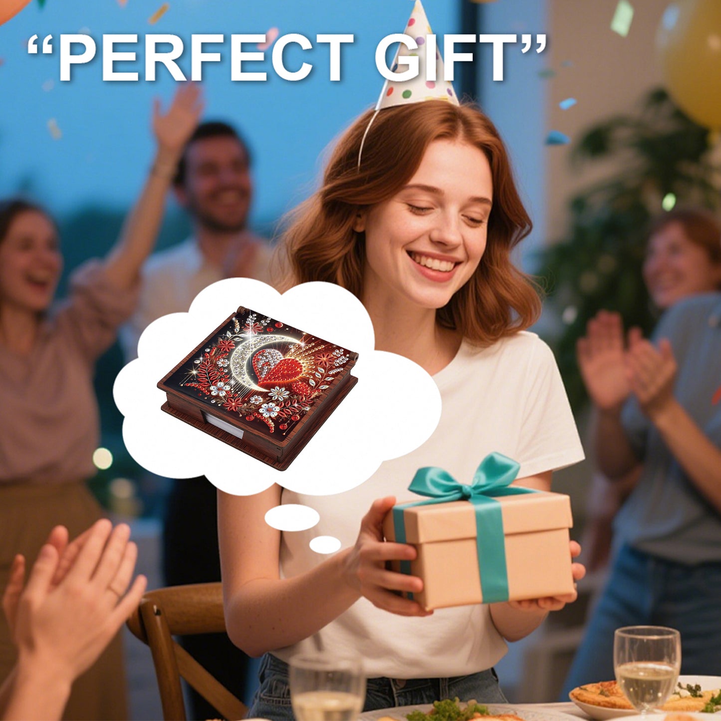 Wooden DIY Moon Heart Diamond Painting Kit Note Box with 160 Papers for Office