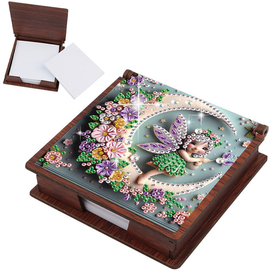 Wooden DIY Moon Fairy Diamond Painting Kit Note Box with 160 Papers for Office