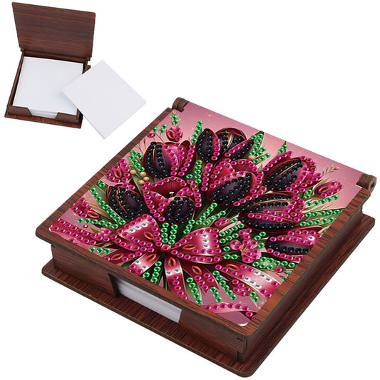 Wooden DIY Tulip Bouquet Diamond Painting Kit Note Box with 160 Papers Gifts