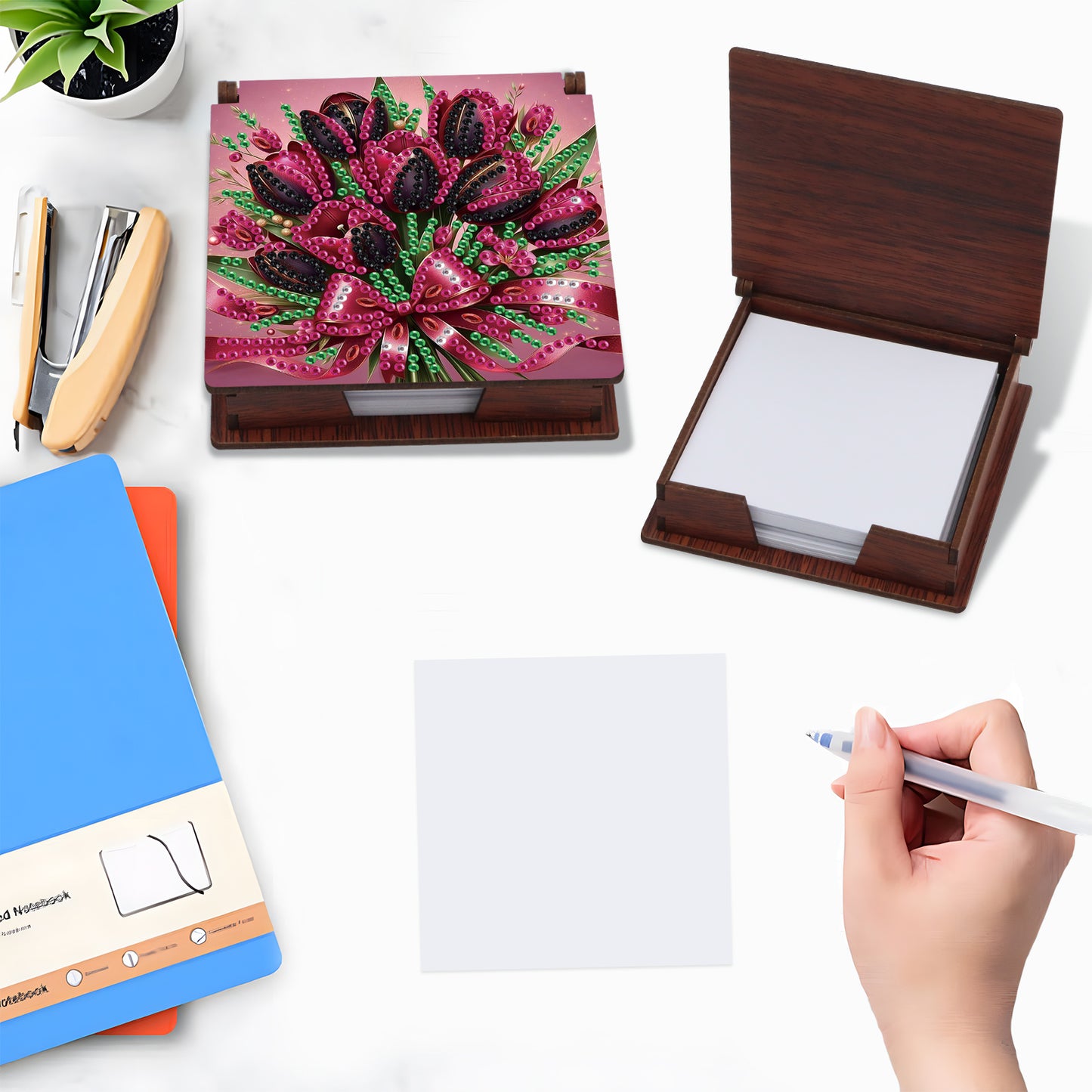 Wooden DIY Tulip Bouquet Diamond Painting Kit Note Box with 160 Papers Gifts