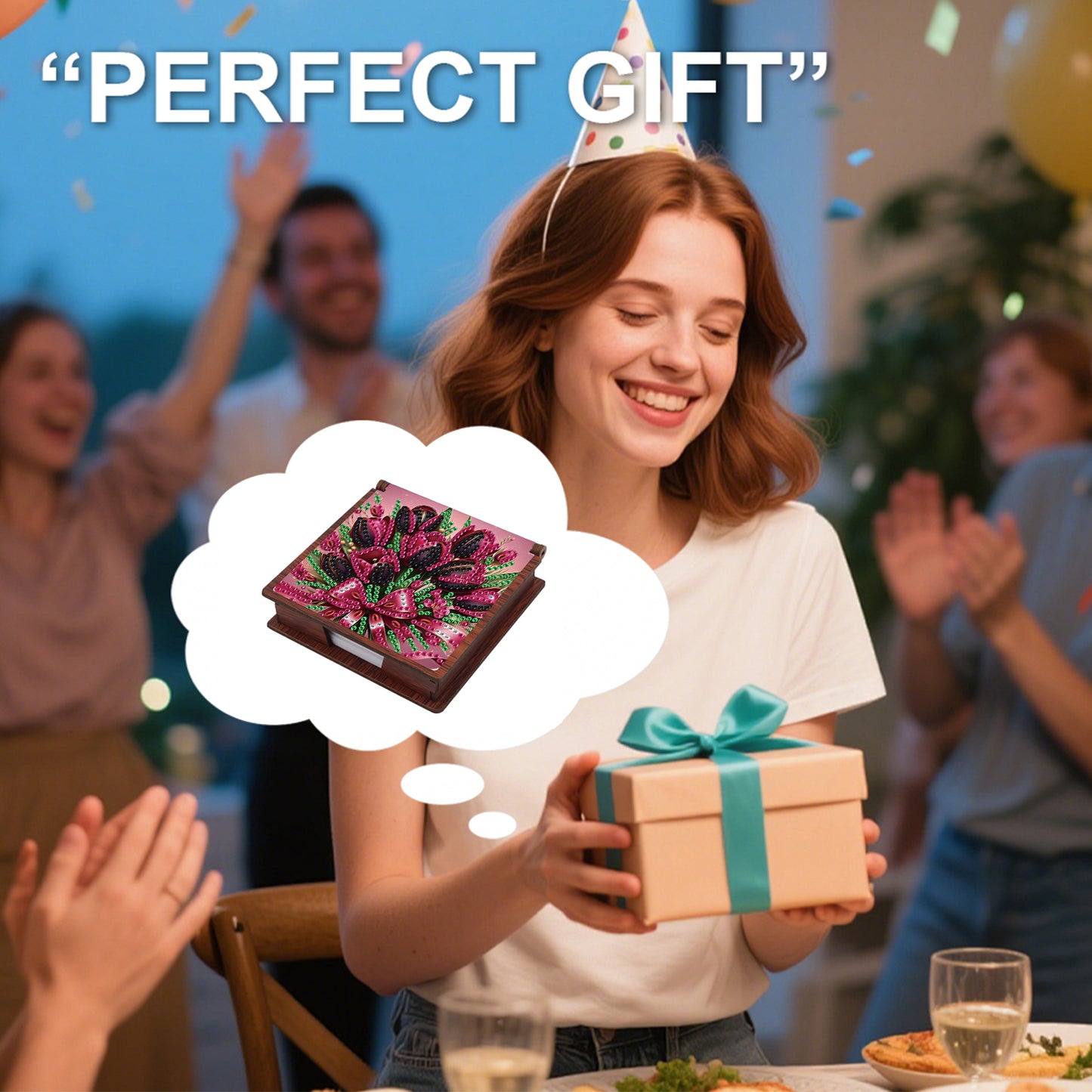 Wooden DIY Tulip Bouquet Diamond Painting Kit Note Box with 160 Papers Gifts