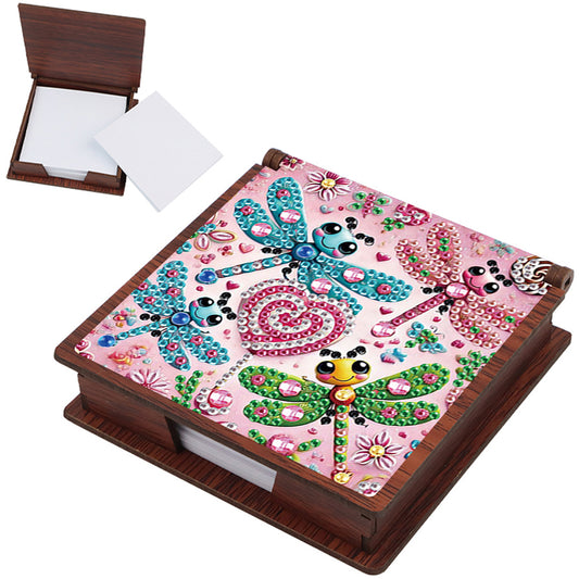 Wooden DIY Dragonfly Diamond Painting Kit Note Box with 160 Papers for Office