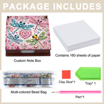 Wooden DIY Dragonfly Diamond Painting Kit Note Box with 160 Papers for Office