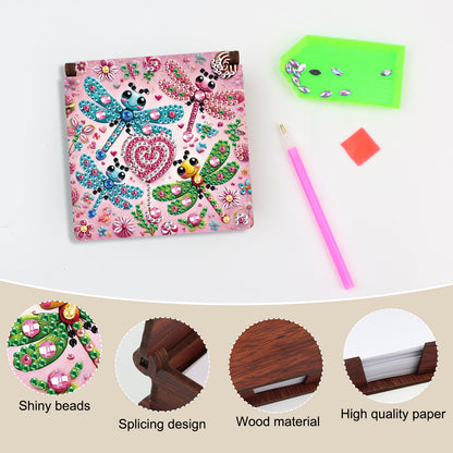 Wooden DIY Dragonfly Diamond Painting Kit Note Box with 160 Papers for Office