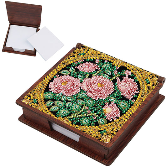 Wooden DIY Rose Diamond Painting Kit Note Box with 160 Papers for Office Desk