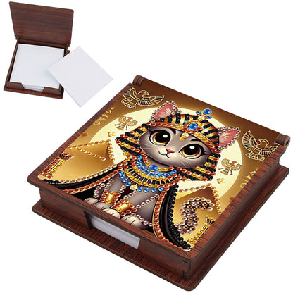 Wooden DIY Egyptian Cat Diamond Painting Kit Note Box with 160 Papers for Office