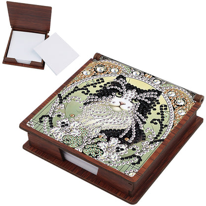 Wooden DIY Black White Cat Diamond Painting Kit Note Box with 160 Papers Gifts