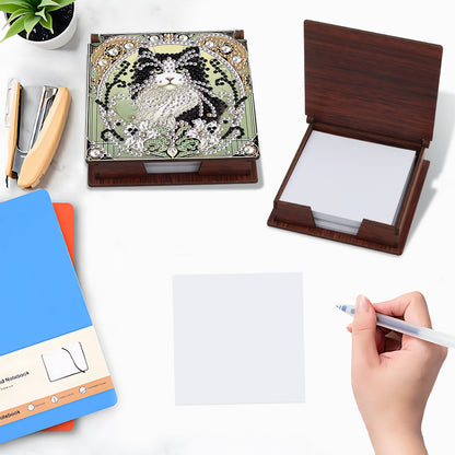 Wooden DIY Black White Cat Diamond Painting Kit Note Box with 160 Papers Gifts