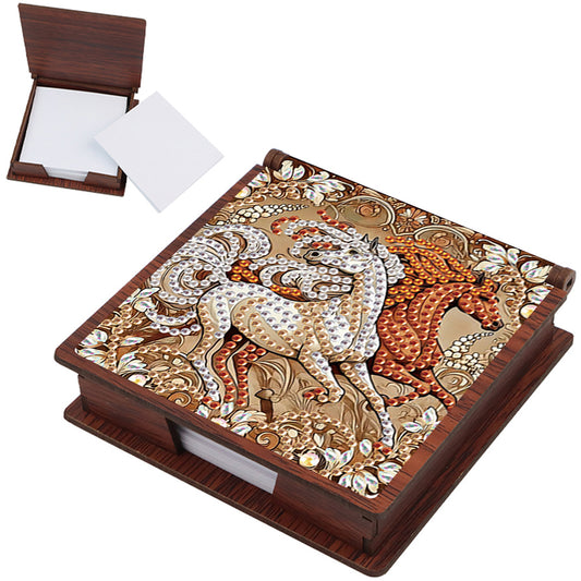 Wooden DIY Horse Diamond Painting Kit Note Box with 160 Papers for Office Desk