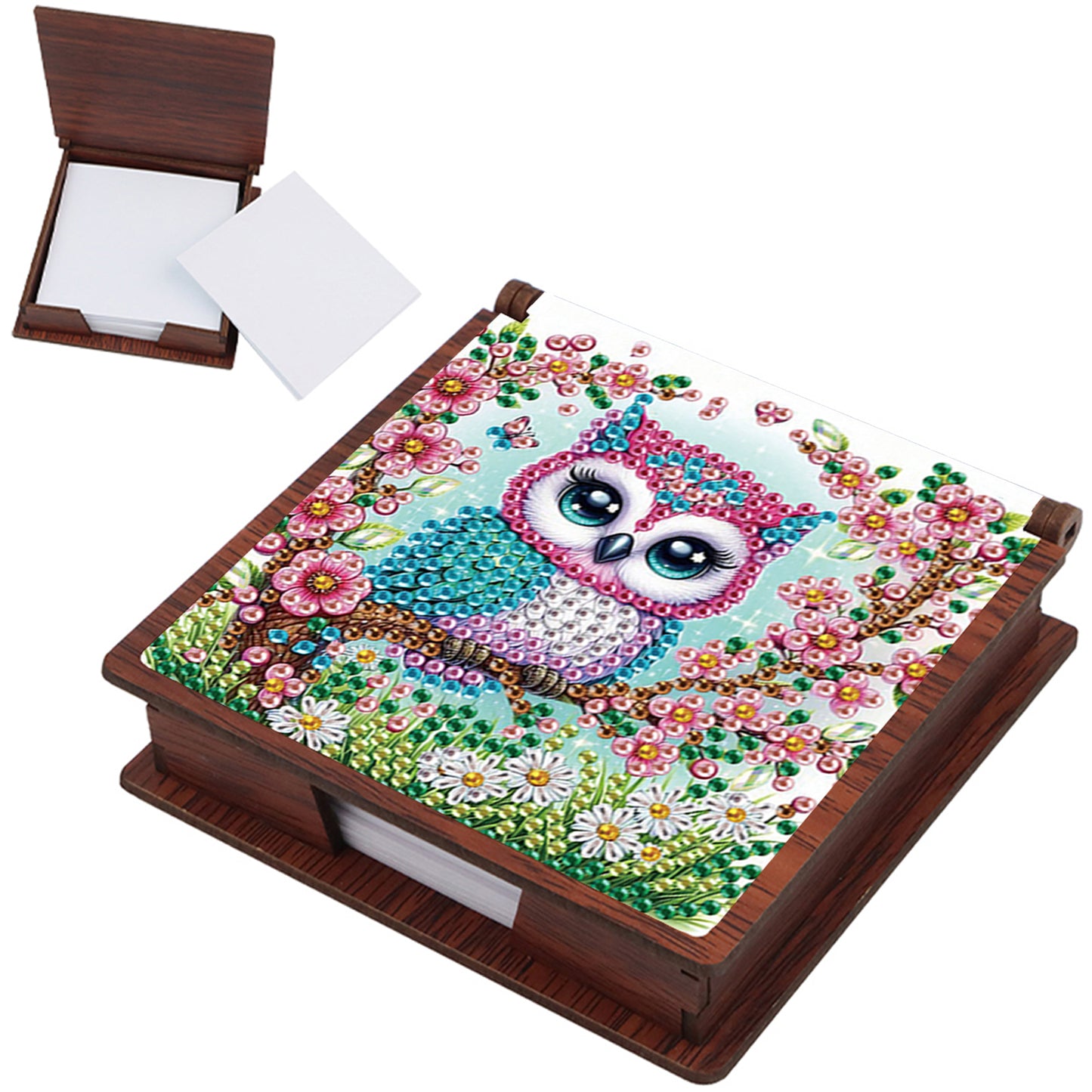Wooden DIY Owl Diamond Painting Kit Note Box with 160 Papers for Office Desk