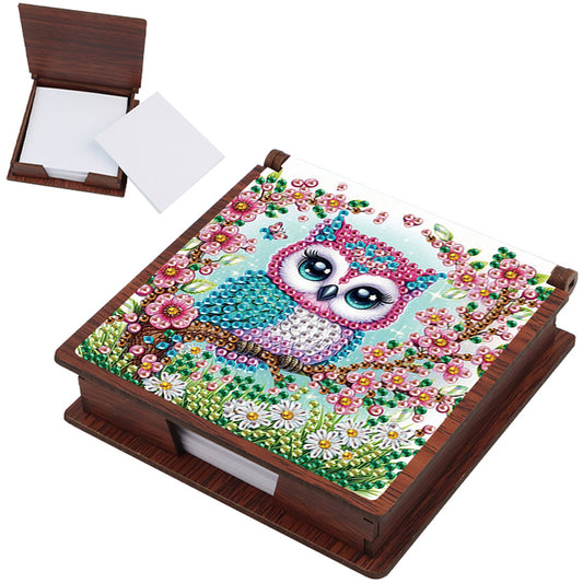 Wooden DIY Owl Diamond Painting Kit Note Box with 160 Papers for Office Desk