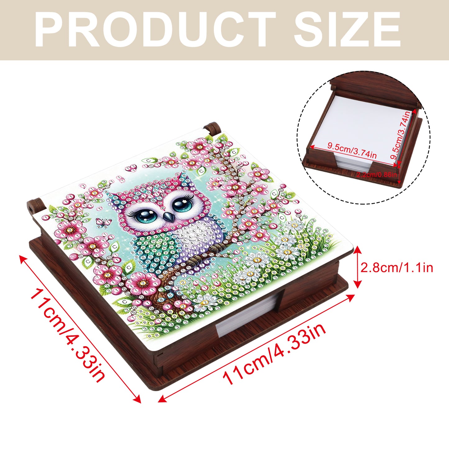 Wooden DIY Owl Diamond Painting Kit Note Box with 160 Papers for Office Desk