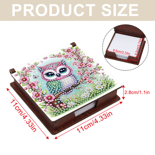 Wooden DIY Owl Diamond Painting Kit Note Box with 160 Papers for Office Desk