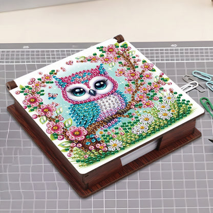 Wooden DIY Owl Diamond Painting Kit Note Box with 160 Papers for Office Desk