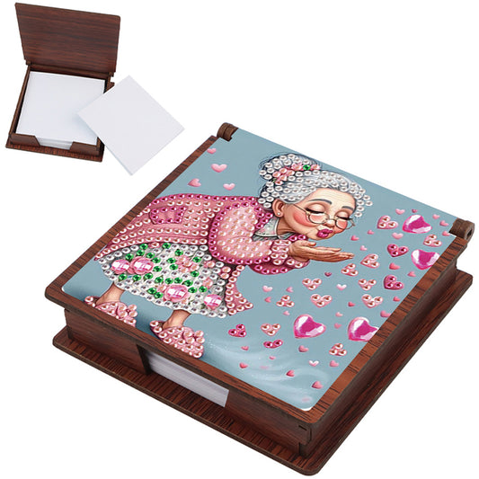 Wooden DIY Cute Old Lady Diamond Painting Kit Note Box with 160 Papers Gifts