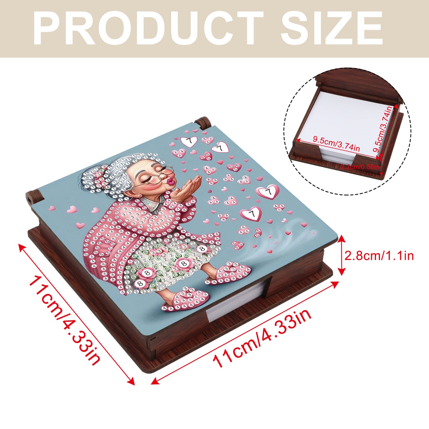 Wooden DIY Cute Old Lady Diamond Painting Kit Note Box with 160 Papers Gifts