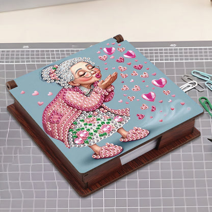Wooden DIY Cute Old Lady Diamond Painting Kit Note Box with 160 Papers Gifts