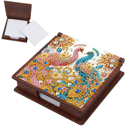 Wooden DIY Red Blue Peacock Diamond Painting Kit Note Box with 160 Papers Gifts