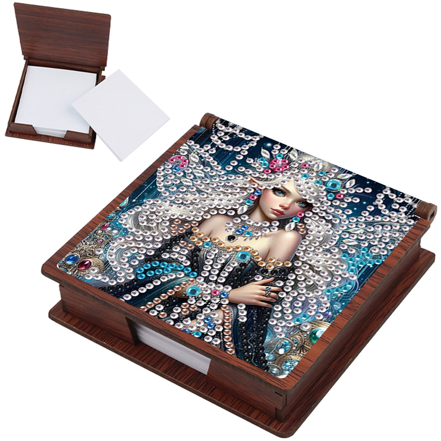 Wooden DIY Fairy Beauty Diamond Painting Kit Note Box with 160 Papers for Office