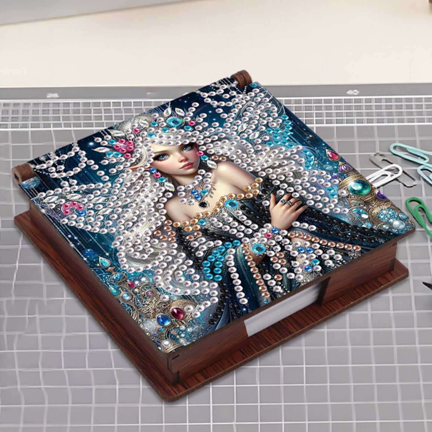 Wooden DIY Fairy Beauty Diamond Painting Kit Note Box with 160 Papers for Office