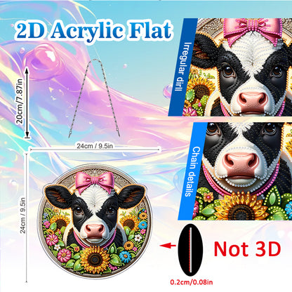 Cow 2D Flat DIY Diamond Painting Pendants Acrylic Crafts Kit for Home Wall Decor