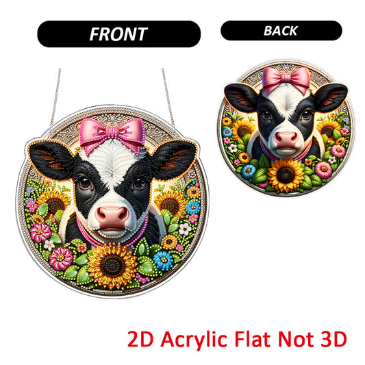Cow 2D Flat DIY Diamond Painting Pendants Acrylic Crafts Kit for Home Wall Decor