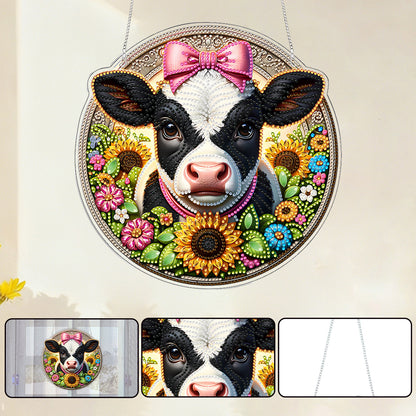 Cow 2D Flat DIY Diamond Painting Pendants Acrylic Crafts Kit for Home Wall Decor