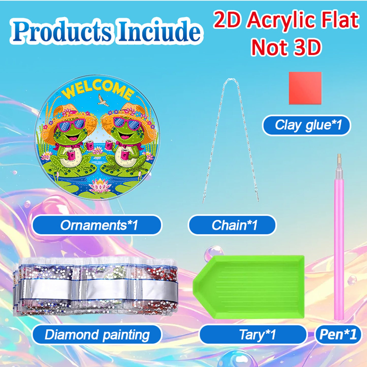 Frog 2D Flat DIY Acrylic Diamond Painting Pendants Crafts for Home Wall Decor