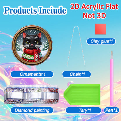 Cat 2D Flat DIY Acrylic Diamond Painting Pendants Crafts for Home Wall Decor